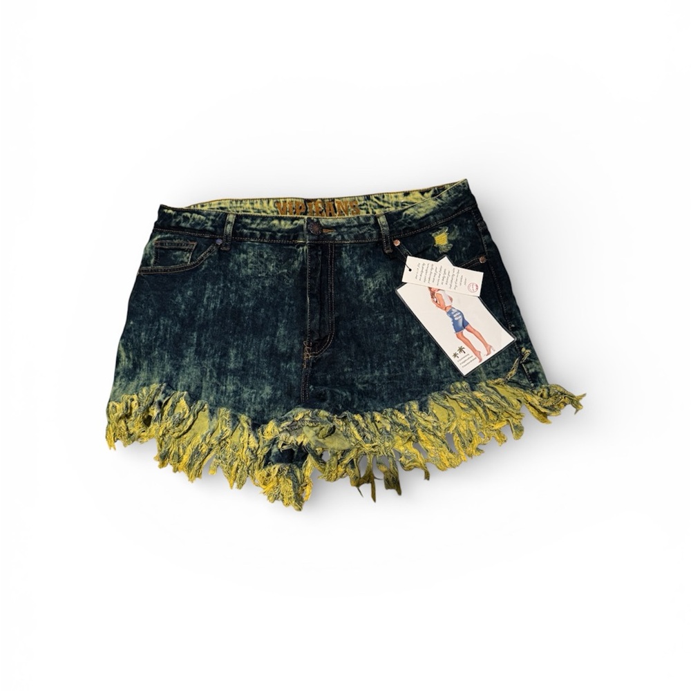 VIP Distressed Blue and Yellow Jean Shorts